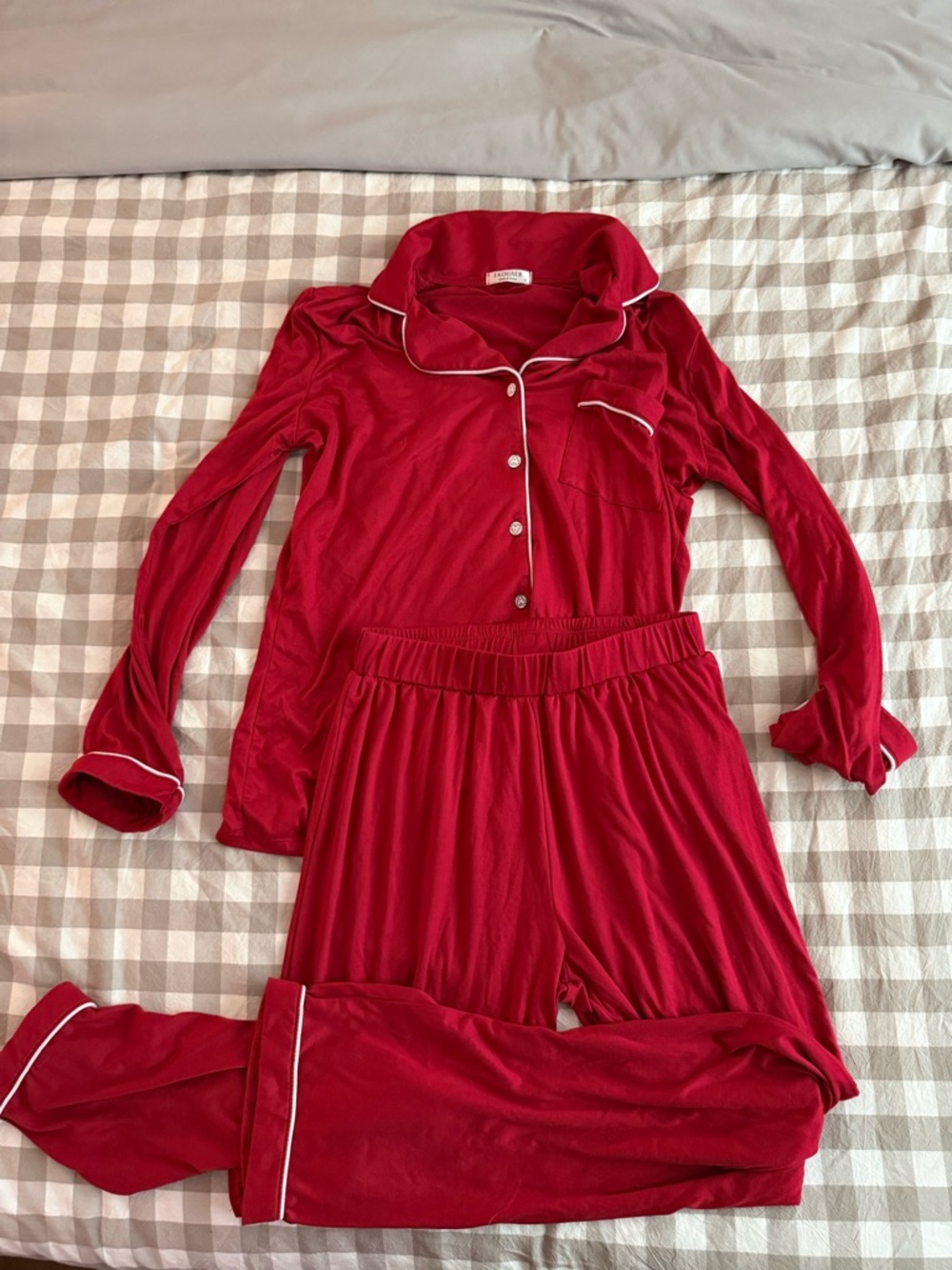 Red Pajama Set with White Piping